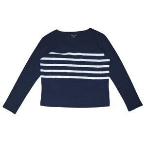 Nautica, sweater Womens Long Sleeve Navy Top W/ White Sequin Stripes Size M, NWT